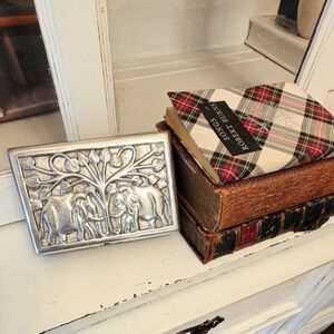 Vintage Silver Elephant Wood Trinket Box